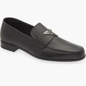Prada Black Saffiano Leather Penny Loafers with Logo Plaque